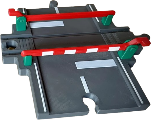 Cruzamento com Linha de Trem — peça de pista modular 1:64 impressa em 3D PistaCity