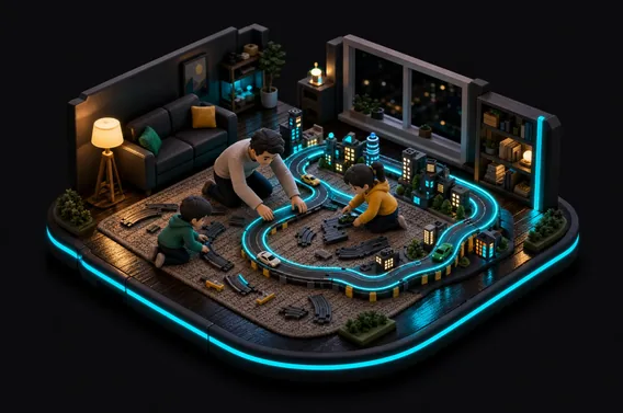 Cenário modular montado com miniaturas em escala 1:64